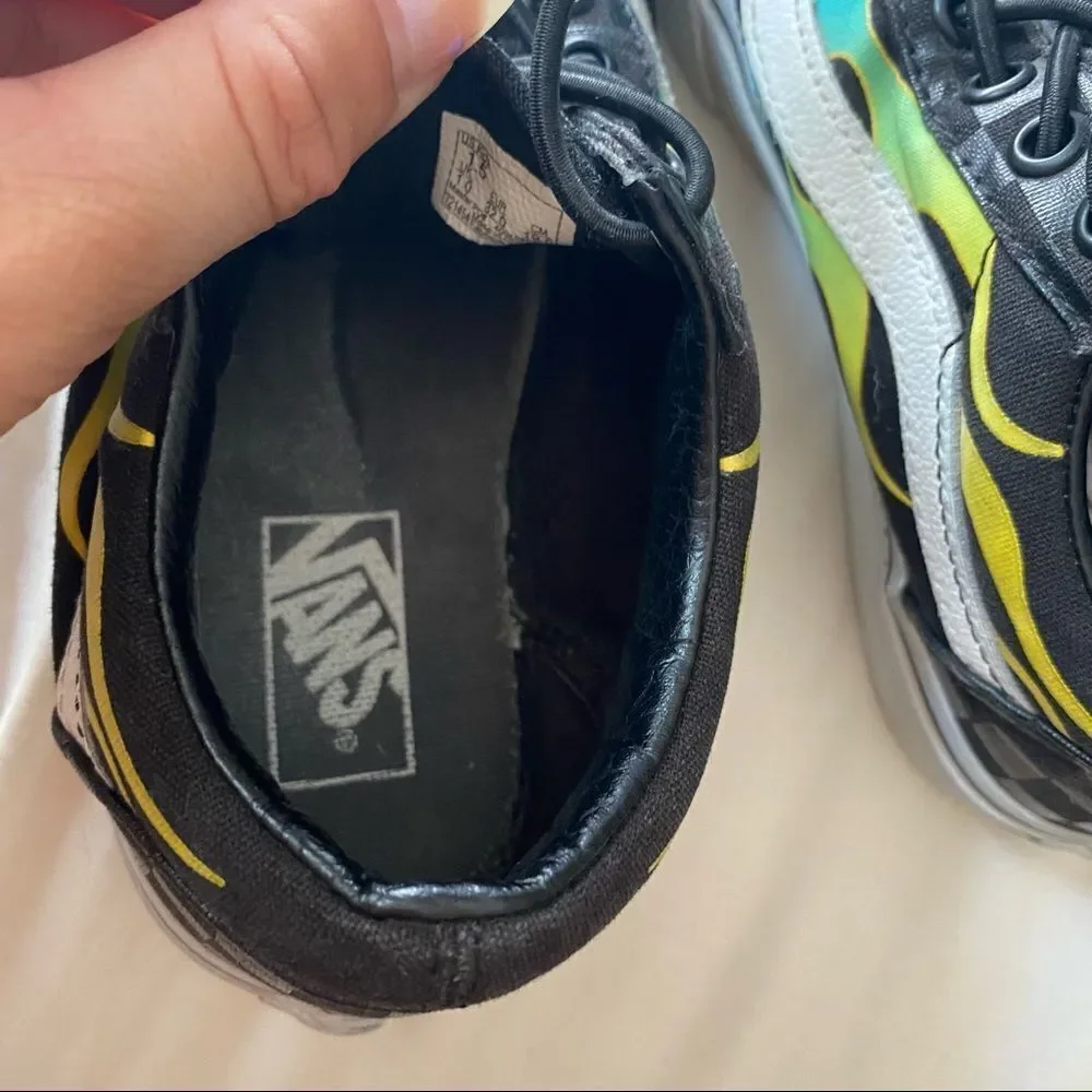 Kids Black and Rainbow Flame Old Skool Vans